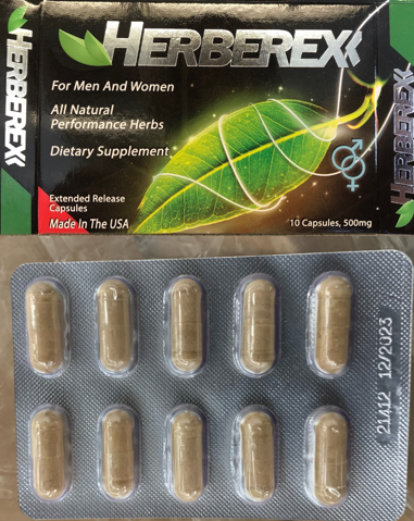 Herberex outer package and a blister package of 10 capsules