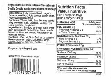 Hygaard Fine Foods Ltd.: Double Double Bacon Cheeseburger