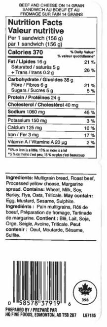 Quality fast foods: Beef and Cheese Sandwich on 14 Grain