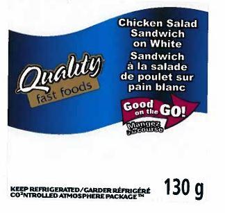 Quality fast foods: Chicken Salad Sandwich on White