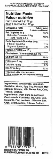 Quality fast foods: Egg Salad Sandwich on White
