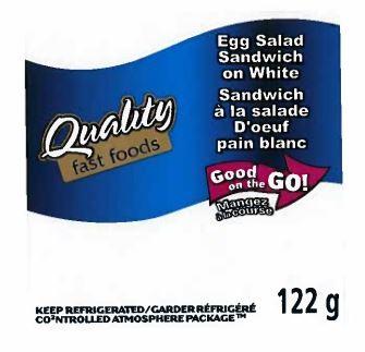 Quality fast foods: Egg Salad Sandwich on White