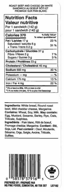 Quality fast foods: Roast Beef and Cheese Sandwich on White