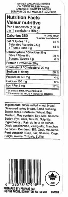 Quality fast foods: Turkey Bacon Sandwich on Stone Milled Wheat