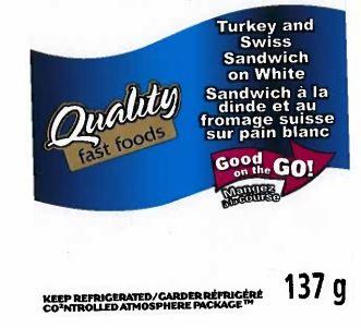 Quality fast foods: Turkey and Swiss Sandwich on White