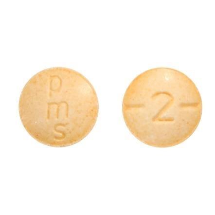 2 mg: Round, biconvex, orange tablet debossed and half-scored with “2”on one side of the tablet and “pms” on the other side.