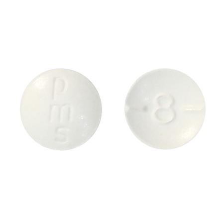 8 mg: Round, biconvex, white tablet debossed and half-scored with “8”on one side of the tablet and “pms” on the other side.
