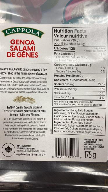 Cappola Genoa Salami - Back