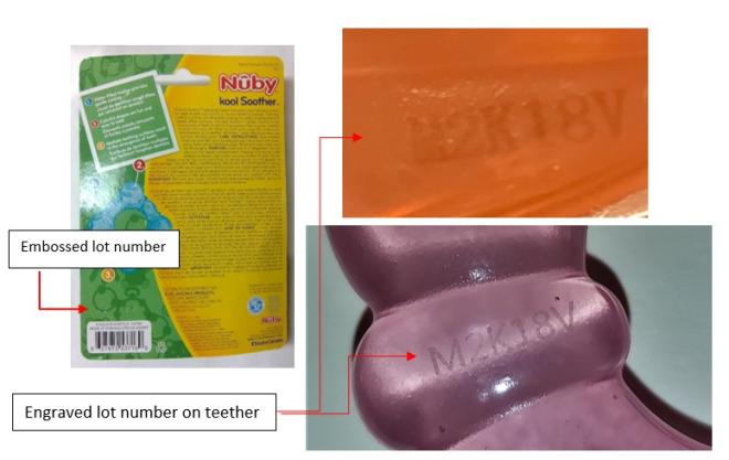 Back of packaged product with model #, UPC and lot number.