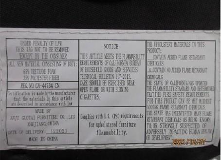 Label on Bottom of Affected Office Chairs