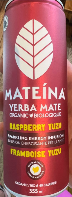 Mateína Yerba Mate - Organic Raspberry Yuzu Sparkling Energy Infusion - 355 mL - Front