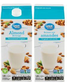 Great Value - Almond Beverage Unsweetened Original - 1.89 L - Front, Back