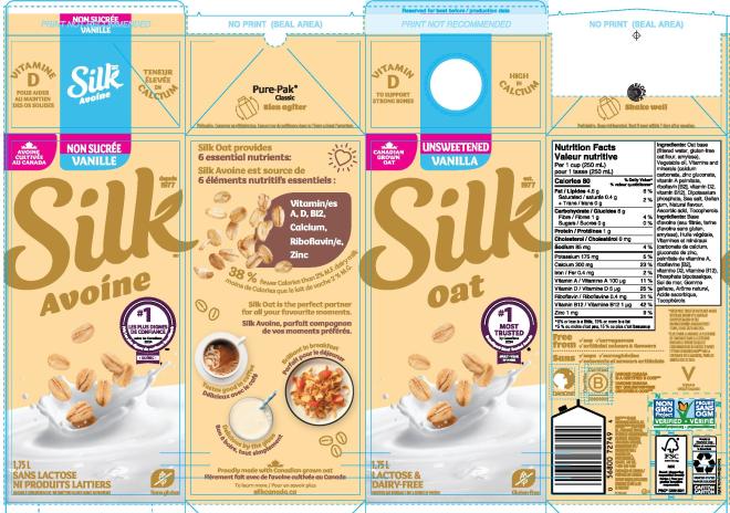 Silk - Oat Beverage Unsweetened Vanilla - 1.75 L - Front, Back, UPC