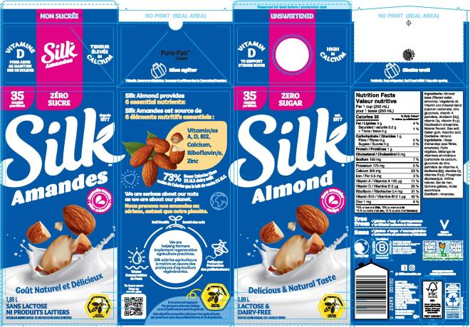 Silk - Almond Beverage Unsweetened - 1.89 L - Front, Back, UPC