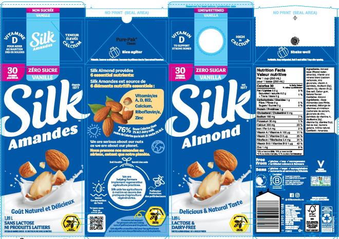 Silk - Almond Beverage Unsweetened Vanilla - 1.89 L - Front, Back, UPC