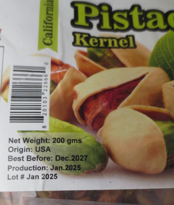 Kehar - Californian Pistachio Kernel - 200 g - UPC and Lot