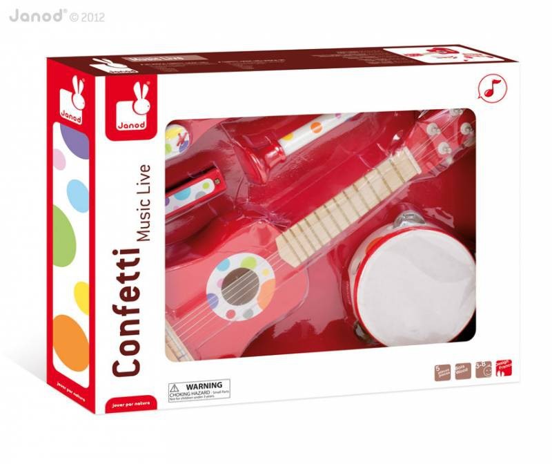 Janod Confetti Music Live Musical Set containing the recalled trumpet. The other musical instruments in the set are not included in the recall
