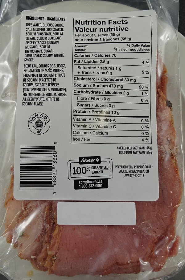 Compliments – Thinly Sliced Smoked Beef Pastrami – 175 grams (back)
