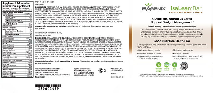 Isagenix: Isalean Bar - Chocolate Peanut Crunch: 65 g (10 bars)