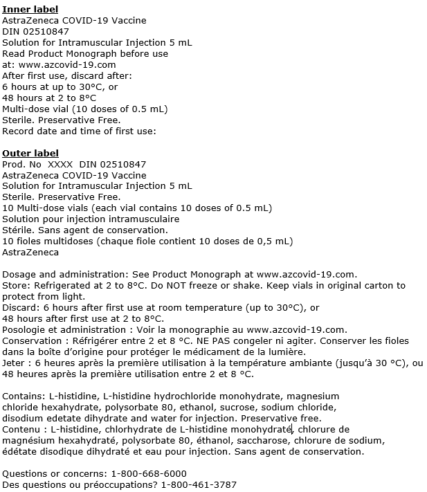 Appendix B - Vial and carton labels for AstraZeneca COVID-19 Vaccine with Health Canada approved English and French labelling (Canadian-labelled supply)