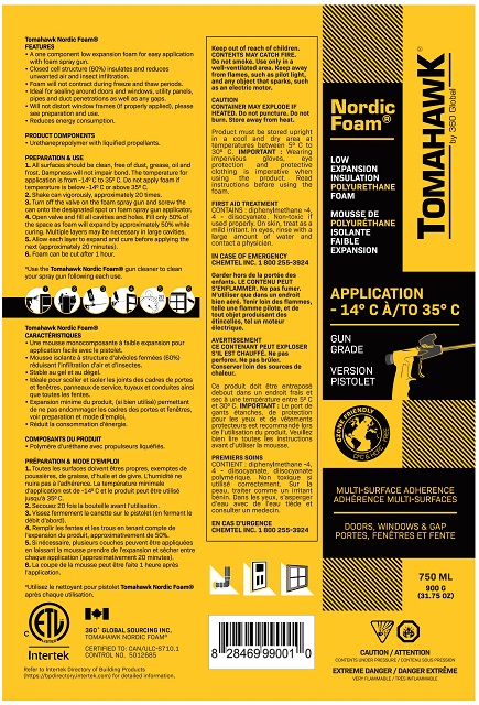 Tomahawk Nordic Foam Low Expansion Insulation Polyurethane foam (gun grade) Doors, Windows & Gap, 900g (750 mL)
