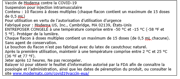 Appendix A – Vial and Carton Labels for Moderna COVID-19 Vaccine with English-only Labelling (US-labelled supply)