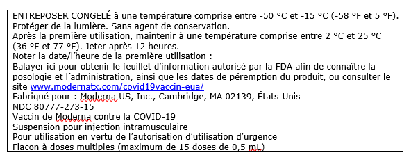 Appendix A – Vial and Carton Labels for Moderna COVID-19 Vaccine with English-only Labelling (US-labelled supply)