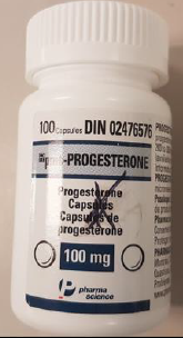 pms-PROGESTERONE 100 mg capsules, bottle of 100 capsules, DIN 02476576