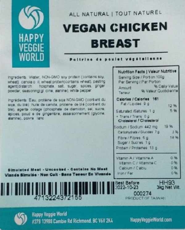 Happy Veggie World - Vegan Chicken Breast - 3 kilograms