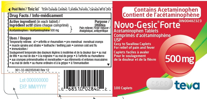 Novo-Gesic 500 mg tablet 100 count bottle and label